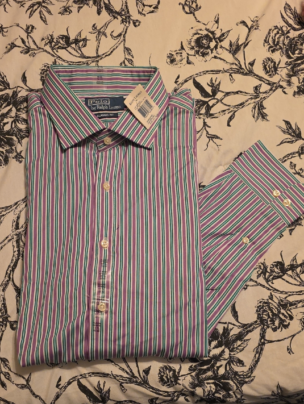 Polo by Ralph Lauren Purple, Green & Wht Striped Dress Shirt 17½ Neck 32/33 Nwt